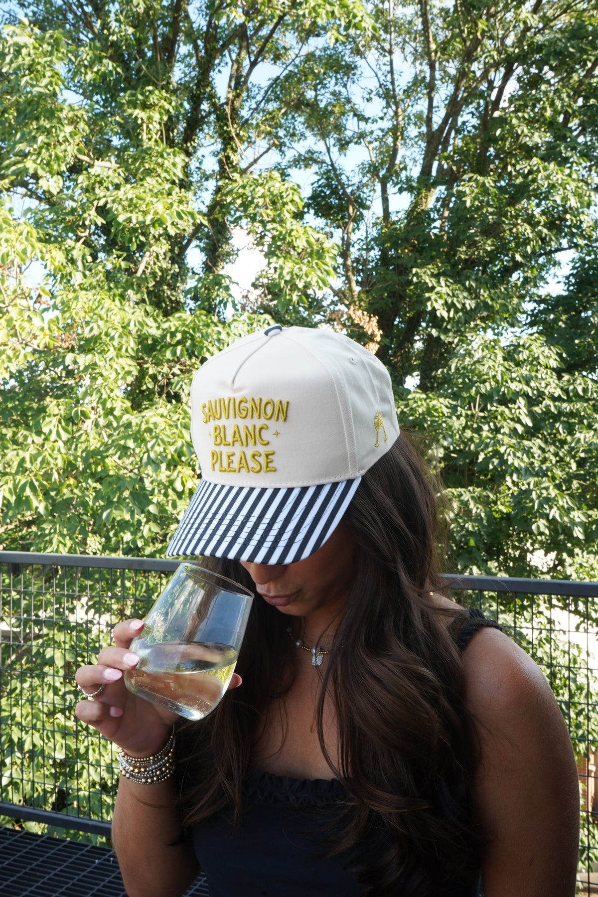 Sauvignon Blanc Please - Black & White Stripe Trucker Hat by KenzKustomz, view 6