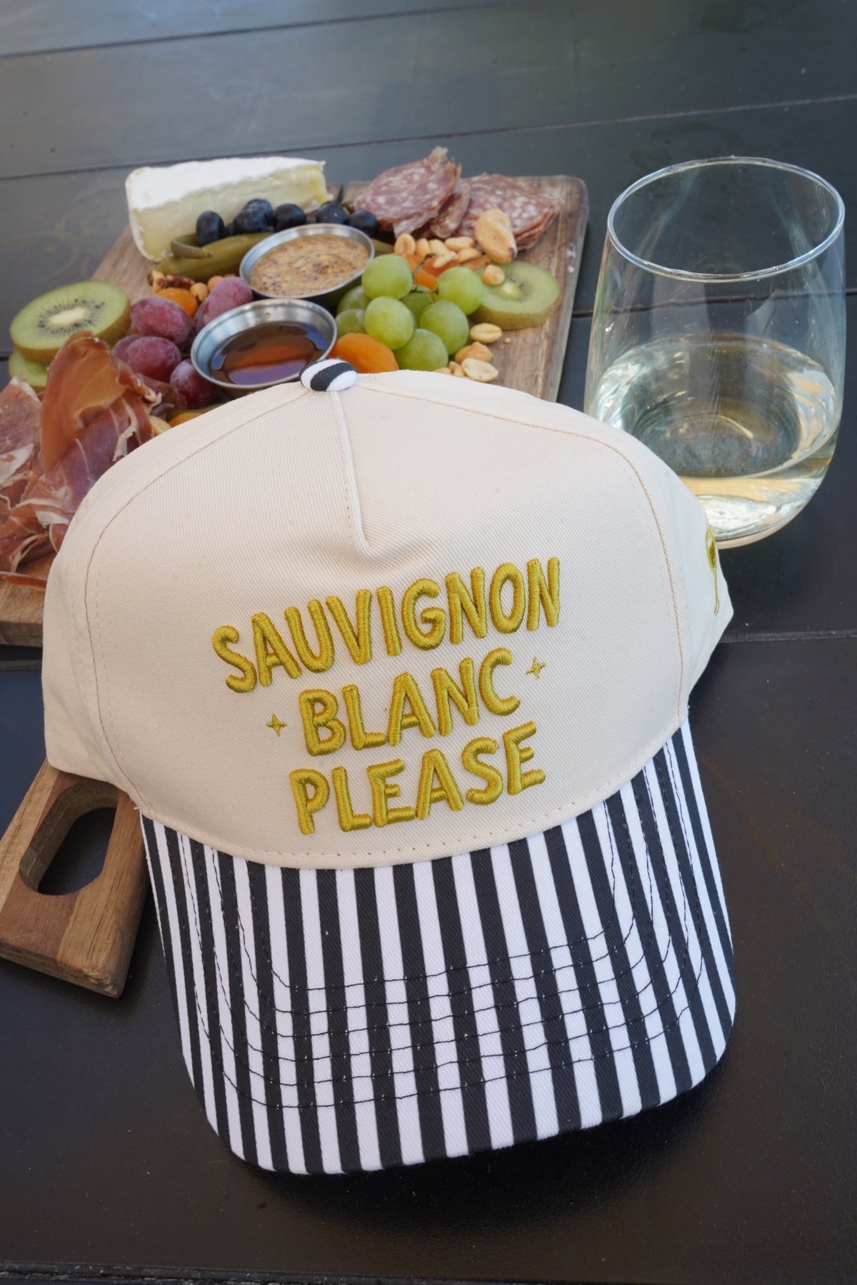Sauvignon Blanc Please - Black & White Stripe Trucker Hat by KenzKustomz, view 9