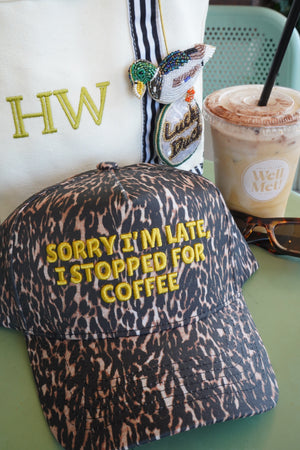 Sorry I'm Late, I Stopped for Coffee - Luxe Leopard Trucker Hat by KenzKustomz, view 16