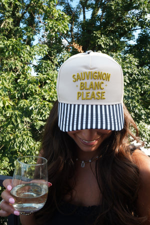 Sauvignon Blanc Please - Black & White Stripe Trucker Hat by KenzKustomz, view 11