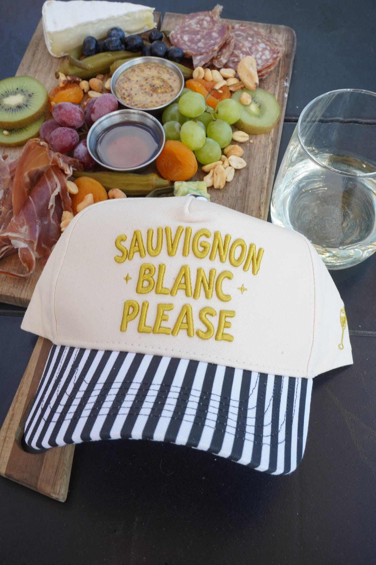 Sauvignon Blanc Please - Black & White Stripe Trucker Hat by KenzKustomz, view 12