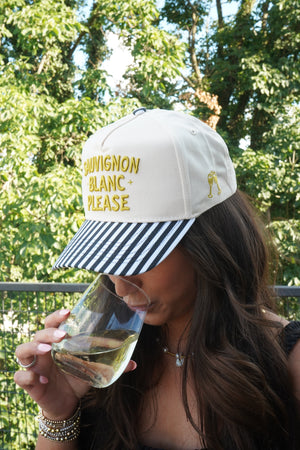 Sauvignon Blanc Please - Black & White Stripe Trucker Hat by KenzKustomz, view 14