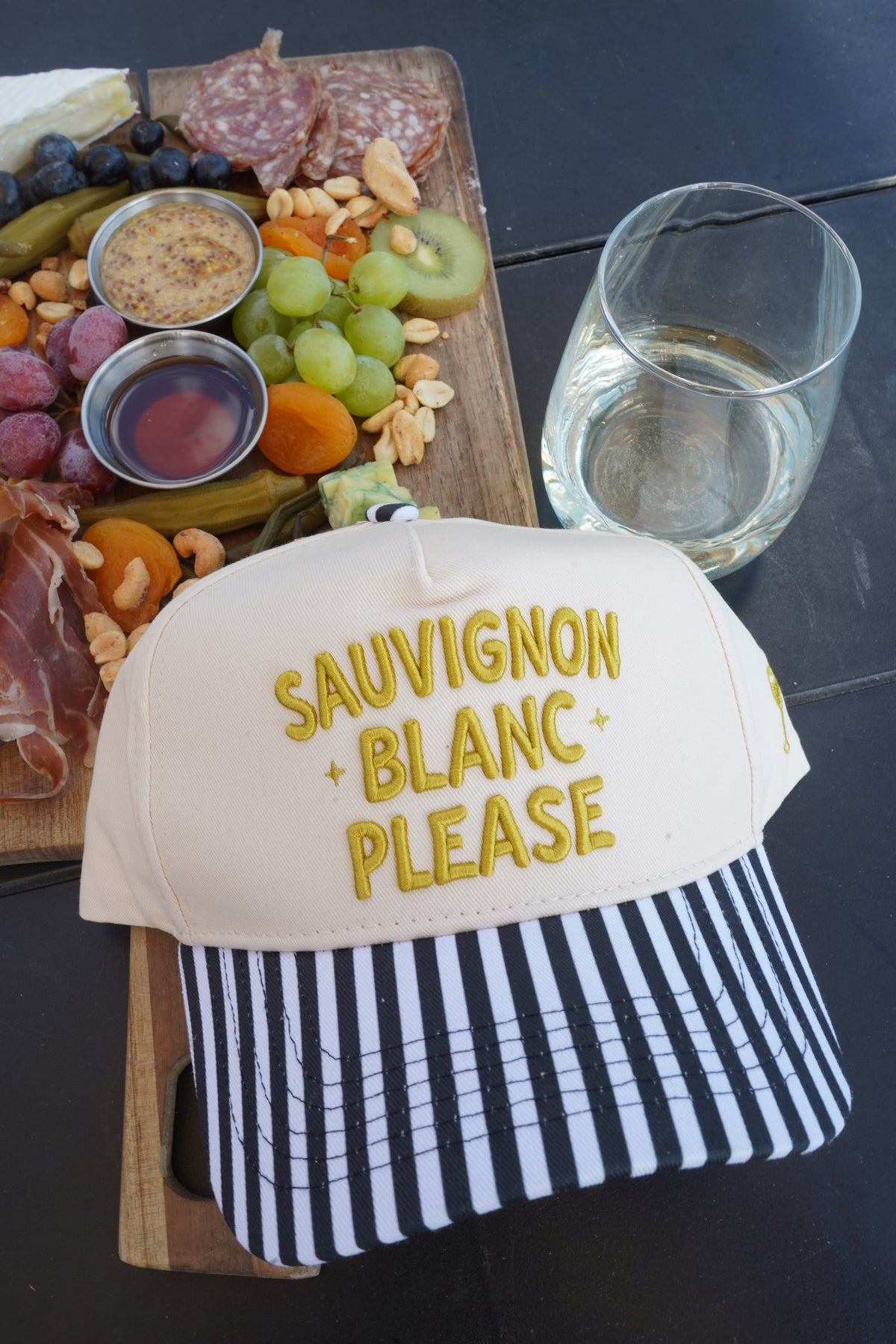 Sauvignon Blanc Please - Black & White Stripe Trucker Hat by KenzKustomz, view 16