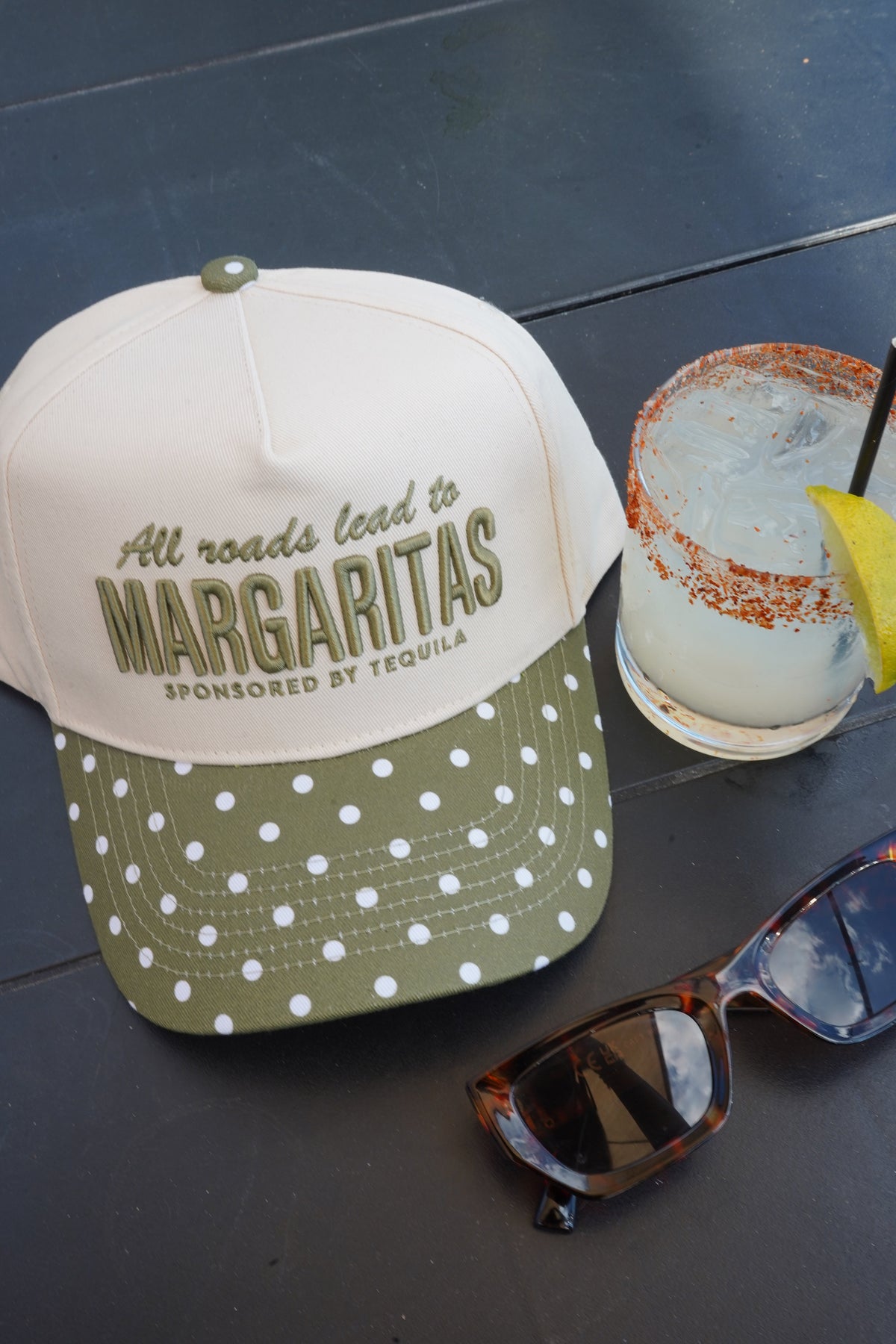All Roads Lead to Margaritas - Green Polka Dot Trucker Hat by KenzKustomz, view 4