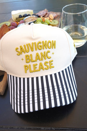 Sauvignon Blanc Please - Black & White Stripe Trucker Hat by KenzKustomz, view 17
