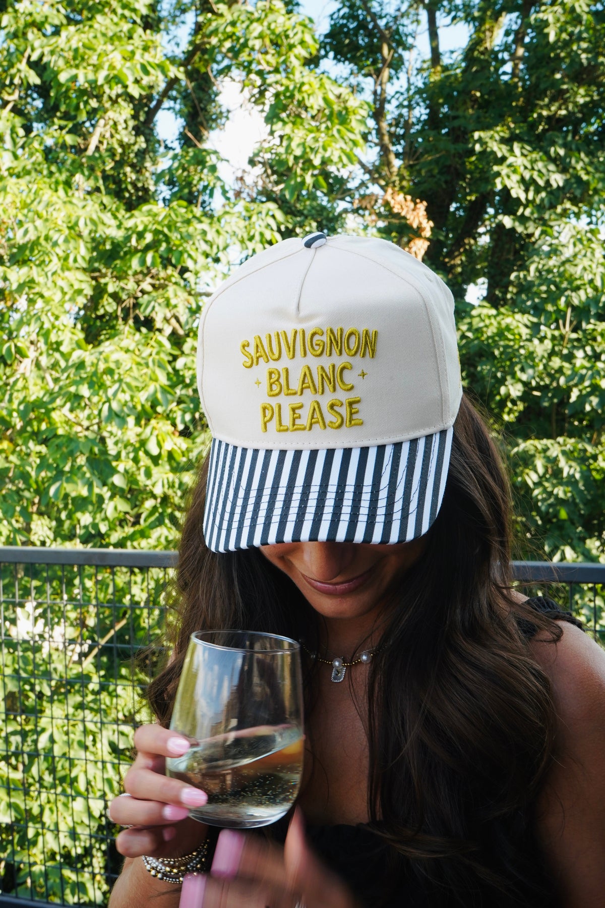 Sauvignon Blanc Please - Black & White Stripe Trucker Hat by KenzKustomz, view 18