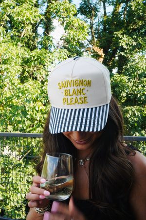 Sauvignon Blanc Please - Black & White Stripe Trucker Hat by KenzKustomz, view 18