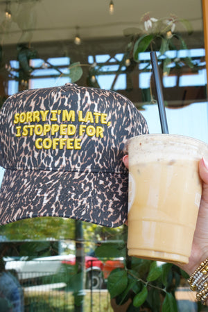 Sorry I'm Late, I Stopped for Coffee - Luxe Leopard Trucker Hat by KenzKustomz, view 9