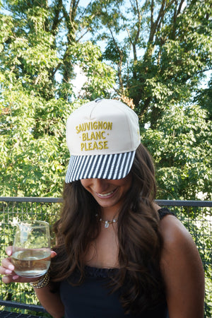 Sauvignon Blanc Please - Black & White Stripe Trucker Hat by KenzKustomz, view 23
