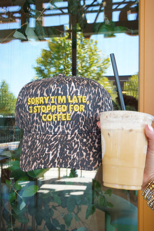 Sorry I'm Late, I Stopped for Coffee - Luxe Leopard Trucker Hat by KenzKustomz, view 23