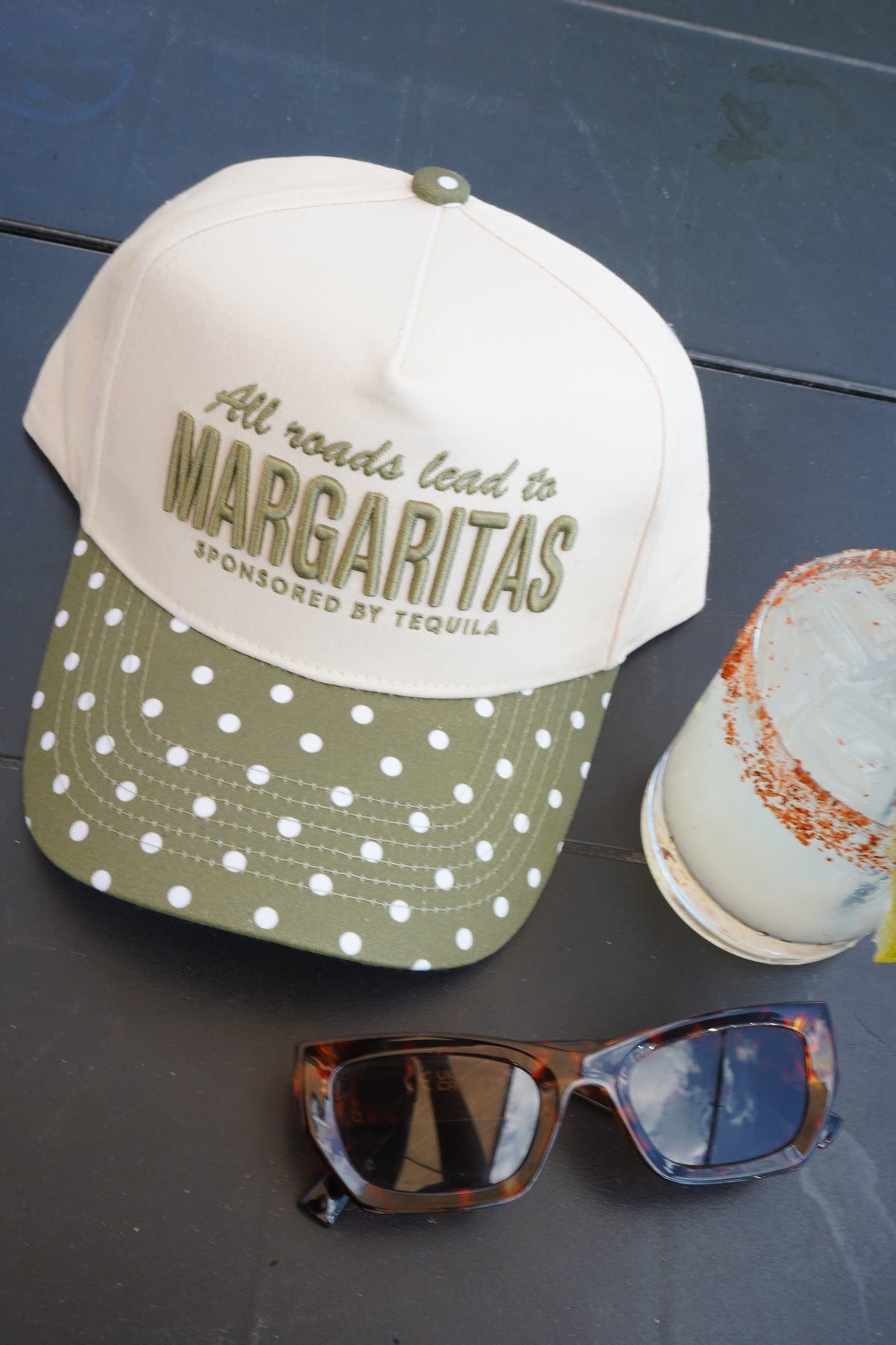 All Roads Lead to Margaritas - Green Polka Dot Trucker Hat by KenzKustomz, view 11
