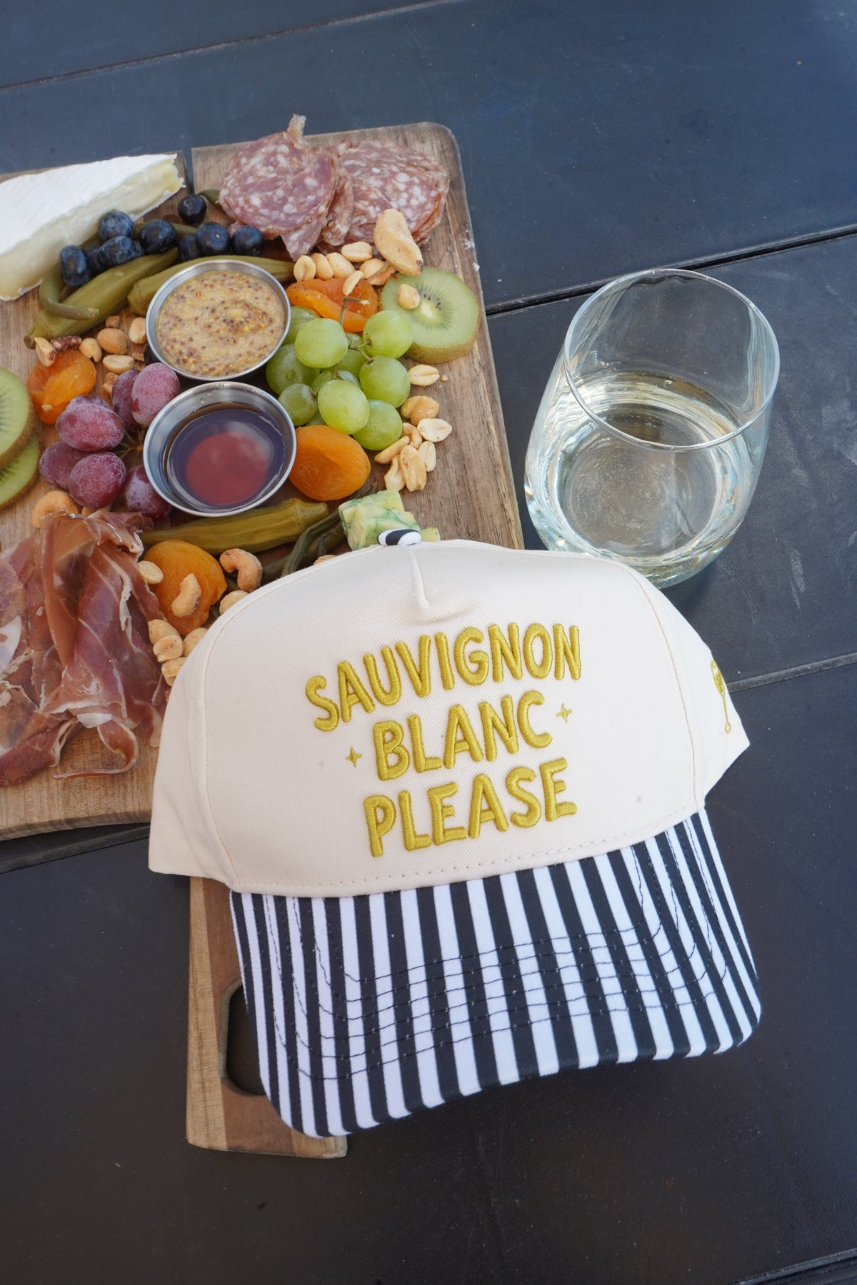 Sauvignon Blanc Please - Black & White Stripe Trucker Hat by KenzKustomz, view 33