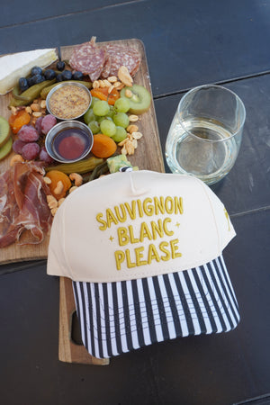 Sauvignon Blanc Please - Black & White Stripe Trucker Hat by KenzKustomz, view 24