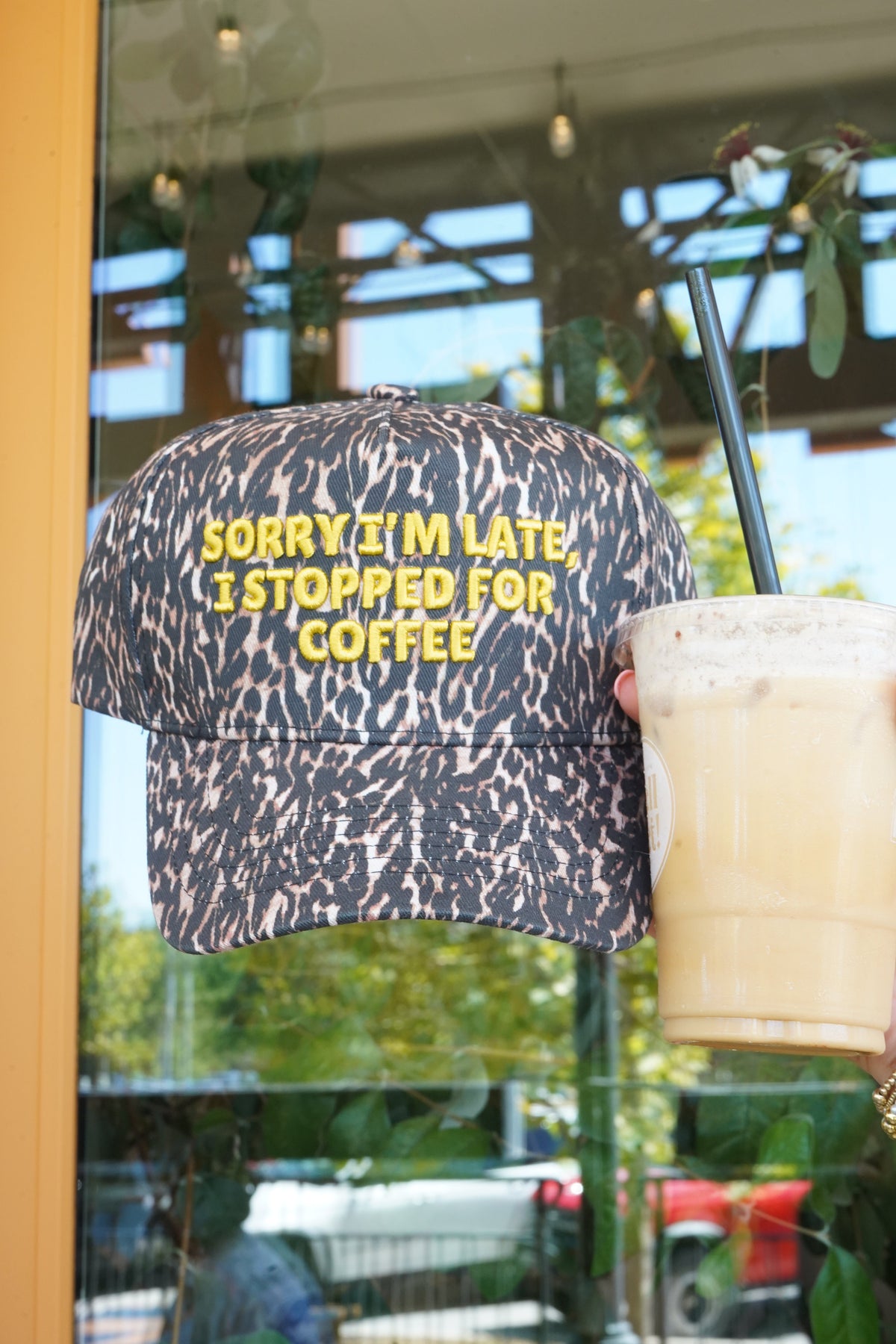 Sorry I'm Late, I Stopped for Coffee - Luxe Leopard Trucker Hat by KenzKustomz, view 7