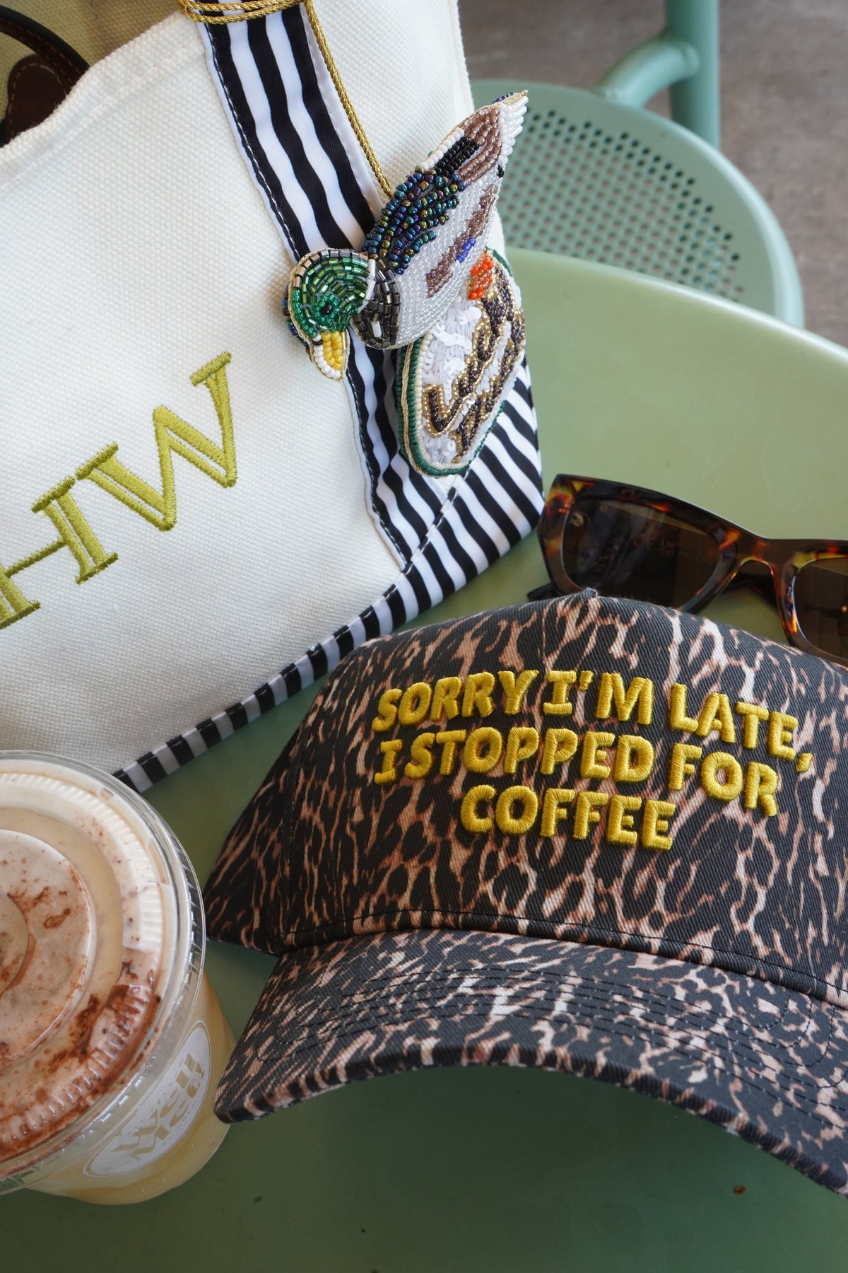 Sorry I'm Late, I Stopped for Coffee - Luxe Leopard Trucker Hat by KenzKustomz, view 11