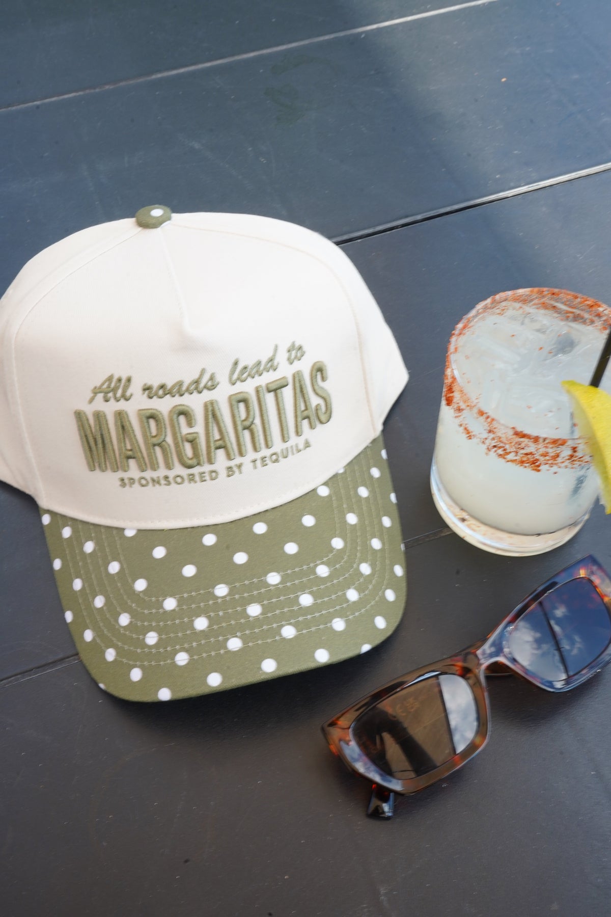 All Roads Lead to Margaritas - Green Polka Dot Trucker Hat by KenzKustomz, view 15