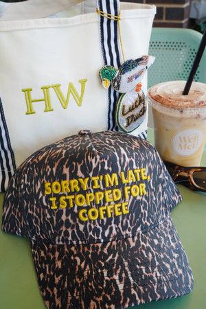 Sorry I'm Late, I Stopped for Coffee - Luxe Leopard Trucker Hat by KenzKustomz, view 19