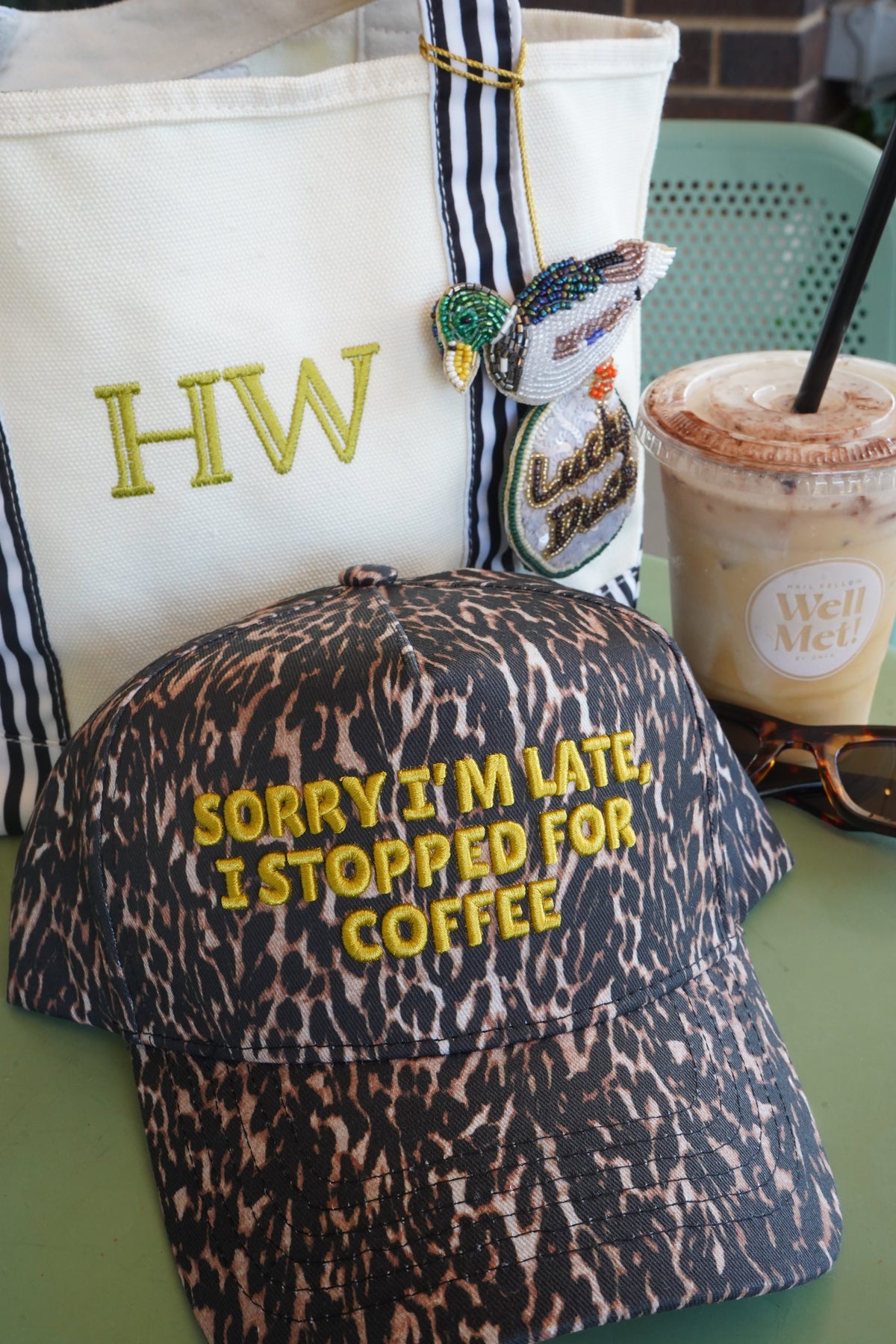 Sorry I'm Late, I Stopped for Coffee - Luxe Leopard Trucker Hat by KenzKustomz, view 13