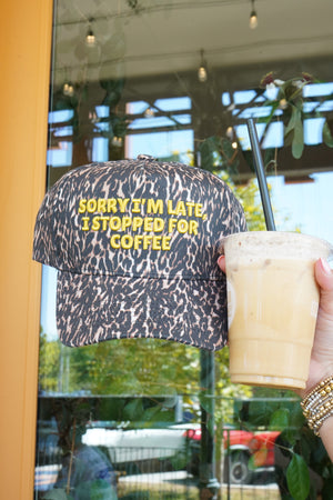 Sorry I'm Late, I Stopped for Coffee - Luxe Leopard Trucker Hat by KenzKustomz, view 15