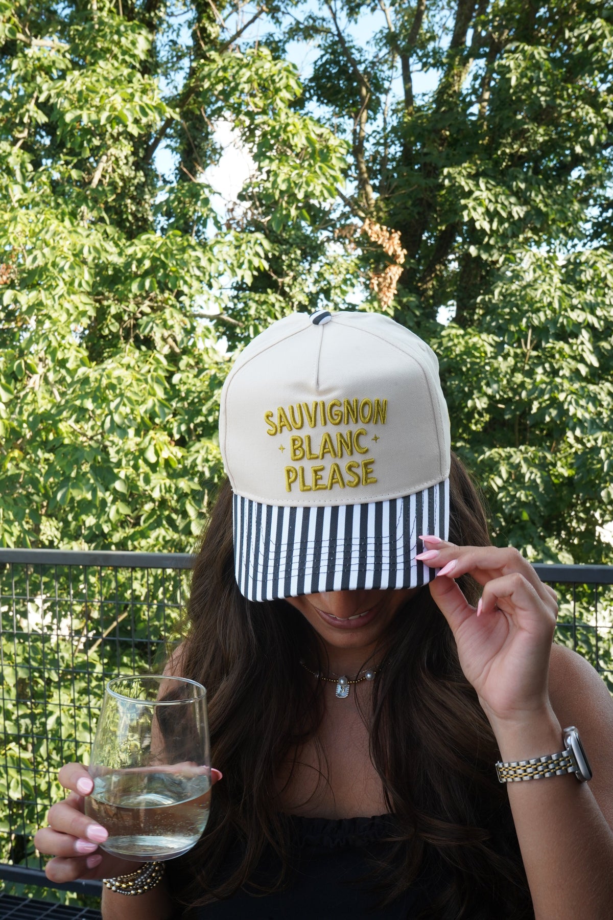 Sauvignon Blanc Please - Black & White Stripe Trucker Hat by KenzKustomz, view 30