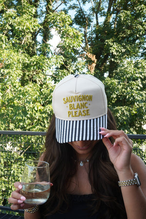 Sauvignon Blanc Please - Black & White Stripe Trucker Hat by KenzKustomz, view 30