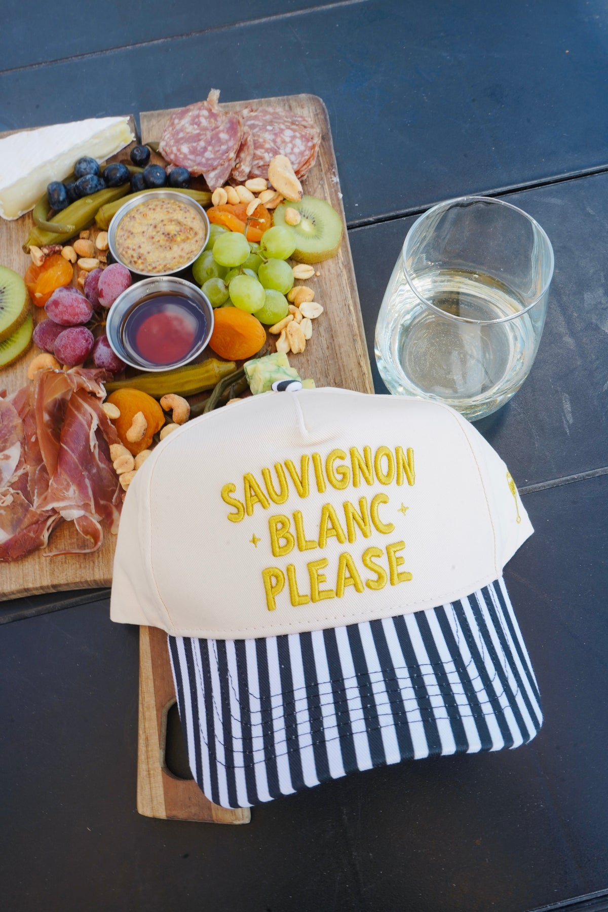 Sauvignon Blanc Please - Black & White Stripe Trucker Hat by KenzKustomz, view 40