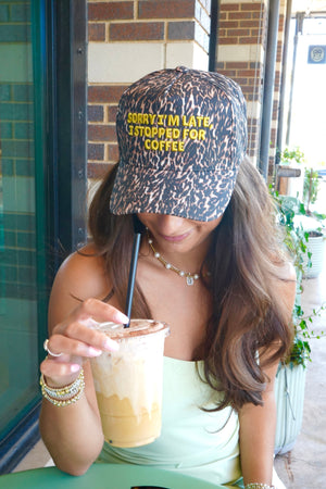 Sorry I'm Late, I Stopped for Coffee - Luxe Leopard Trucker Hat by KenzKustomz, view 21