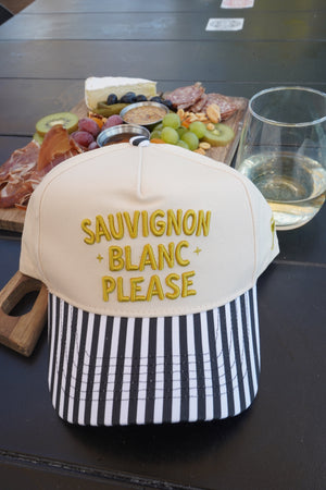 Sauvignon Blanc Please - Black & White Stripe Trucker Hat by KenzKustomz, view 34