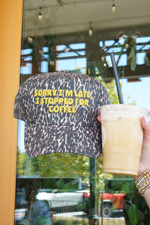 Sorry I'm Late, I Stopped for Coffee - Luxe Leopard Trucker Hat by KenzKustomz, view 27