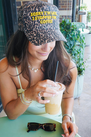 Sorry I'm Late, I Stopped for Coffee - Luxe Leopard Trucker Hat by KenzKustomz, view 31