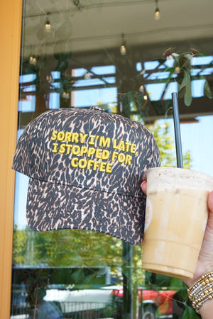 Sorry I'm Late, I Stopped for Coffee - Luxe Leopard Trucker Hat by KenzKustomz, view 39