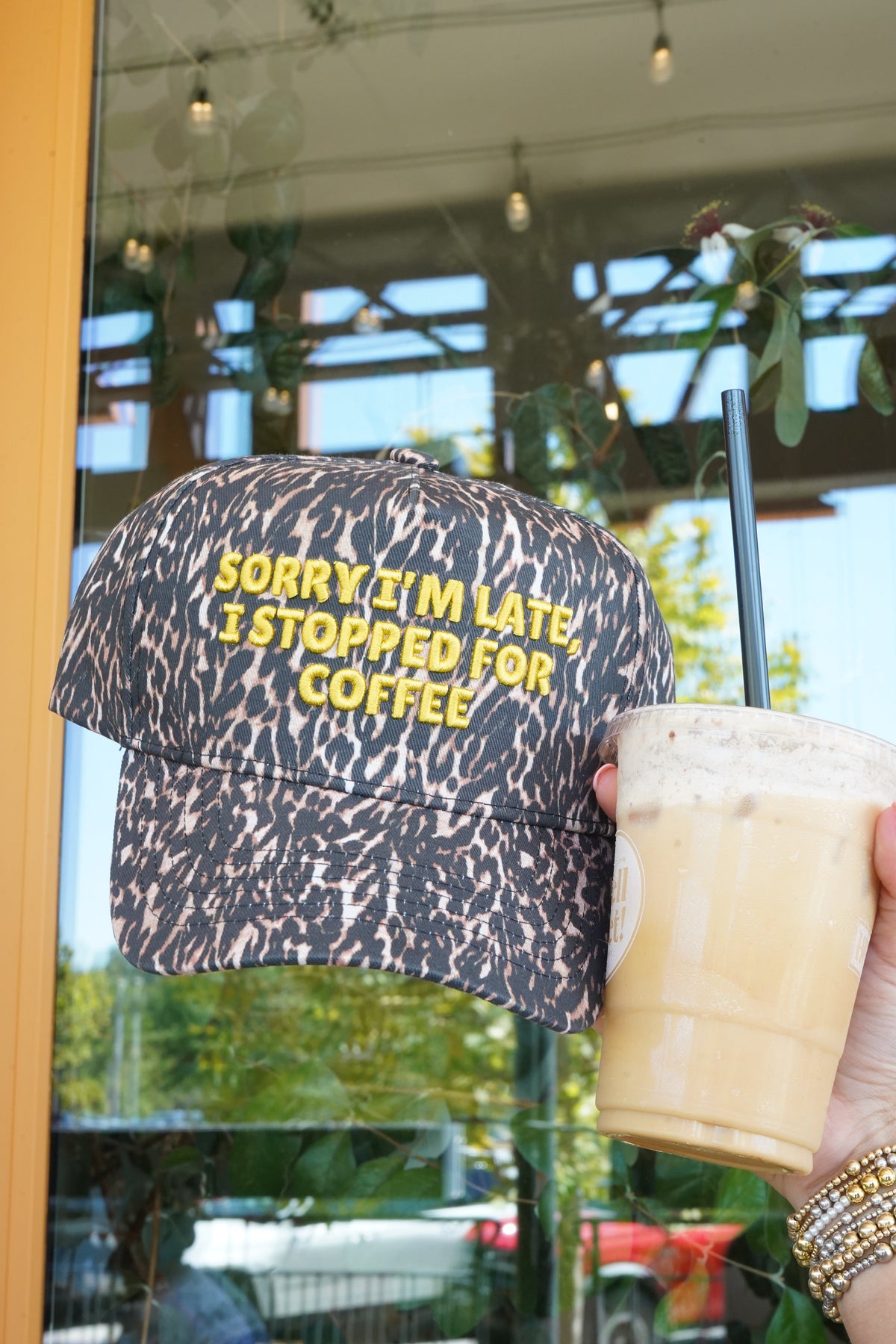 Sorry I'm Late, I Stopped for Coffee - Luxe Leopard Trucker Hat by KenzKustomz, view 33