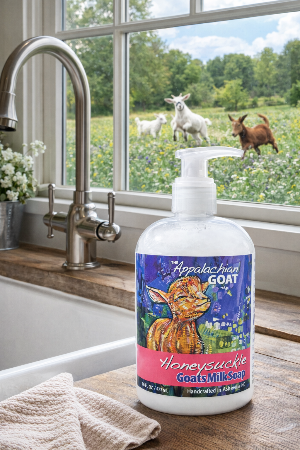 Liquid Soap - Honeysuckle Goats Milk 16 Oz. by Essential Journeys, Southern food gift detail photo 2