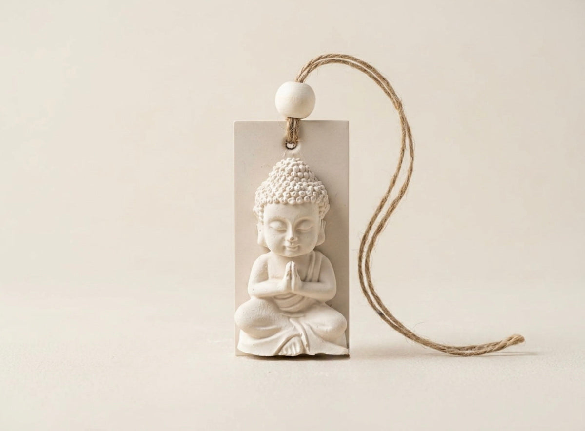 Buddha hanging diffuser stone with jute cord by Believe Candle – product view 1