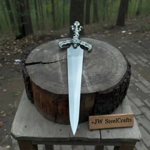 Handmade Medieval Fantasy Short Sword in Polished Steel with Gothic Cross Hilt for Collection, Cosplay and Display