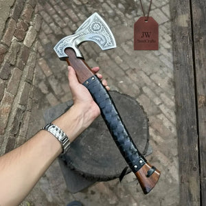 Viking Axe with Leather Wrapped Handle & Engraved Head – JW SteelCrafts