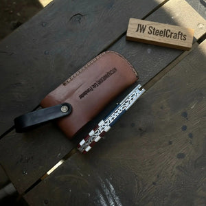 Damascus Folding Pocket Knife — American Flag Handle by JW SteelCrafts, Damascus knife detail photo 5