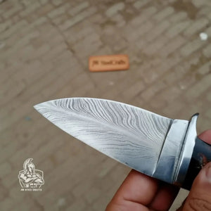 Skinner Knife, Feather Damascus Blade, Resin Handle, Fixed Blade Hunting Knife