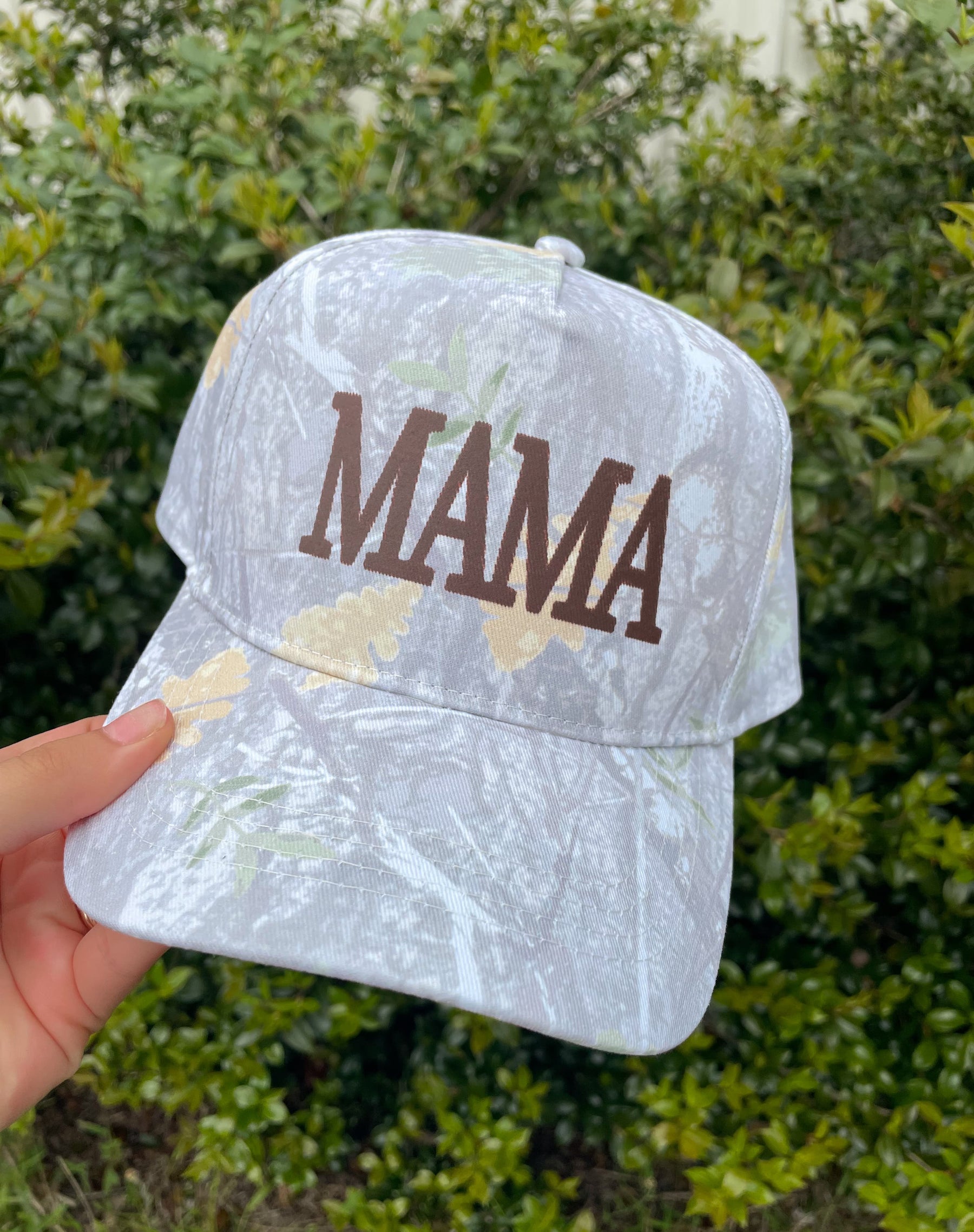 MAMA Washed Camo Canvas Trucker by Southern Bliss Company, custom hat main product photo
