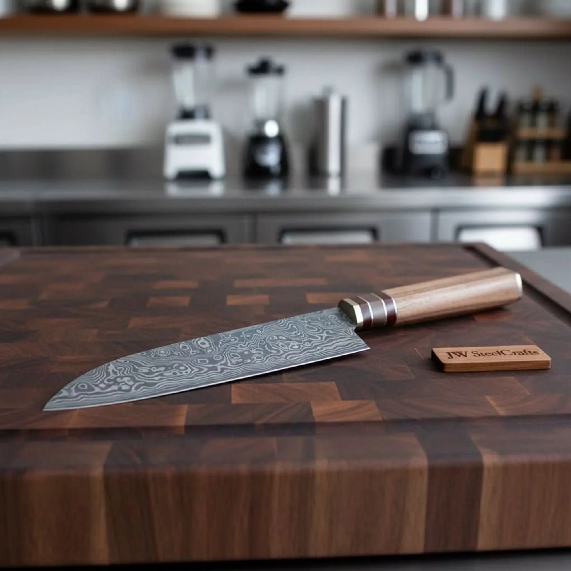 Japanese Damascus Petty Utility Knife with Walnut Handle