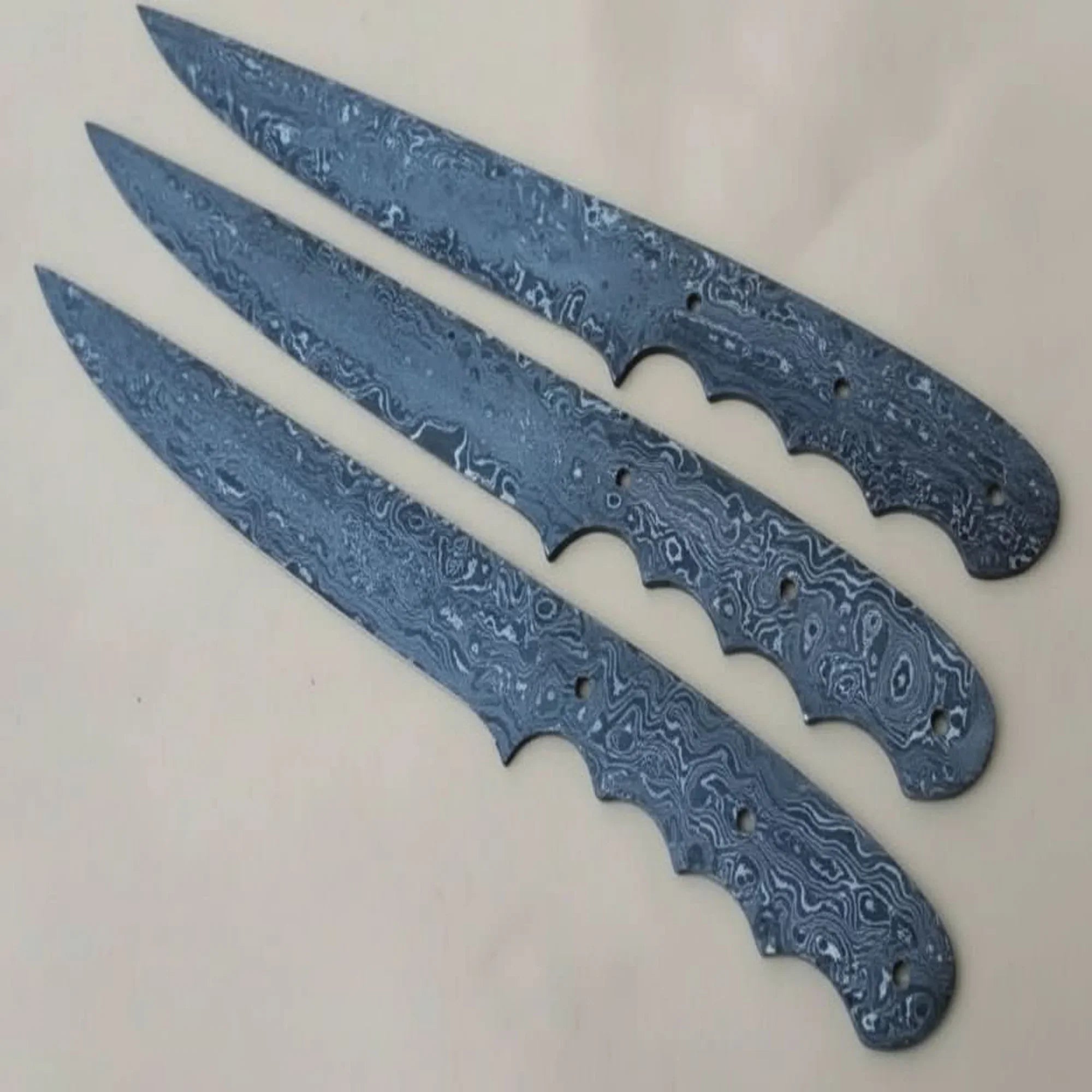 Custom Handmade Damascus Steel Fillet Knife Blank Blades Set of 3 – Full Tang Twist Pattern Flexible Fillet Knife Blanks for Custom Handle Making JW SteelCrafts