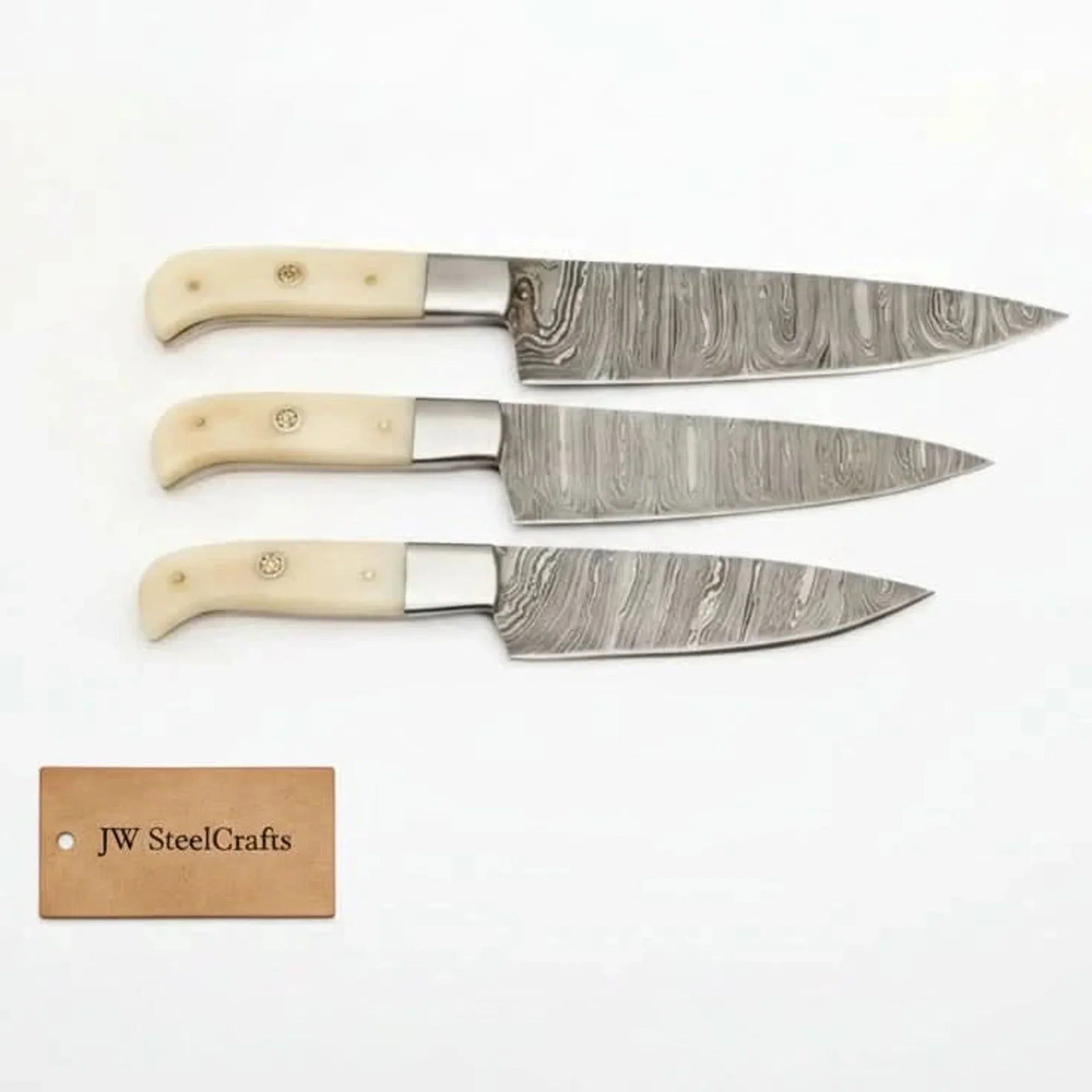 3-Piece Damascus Slicing Carving Knife Set with Bone Handle with Water Flow Blades