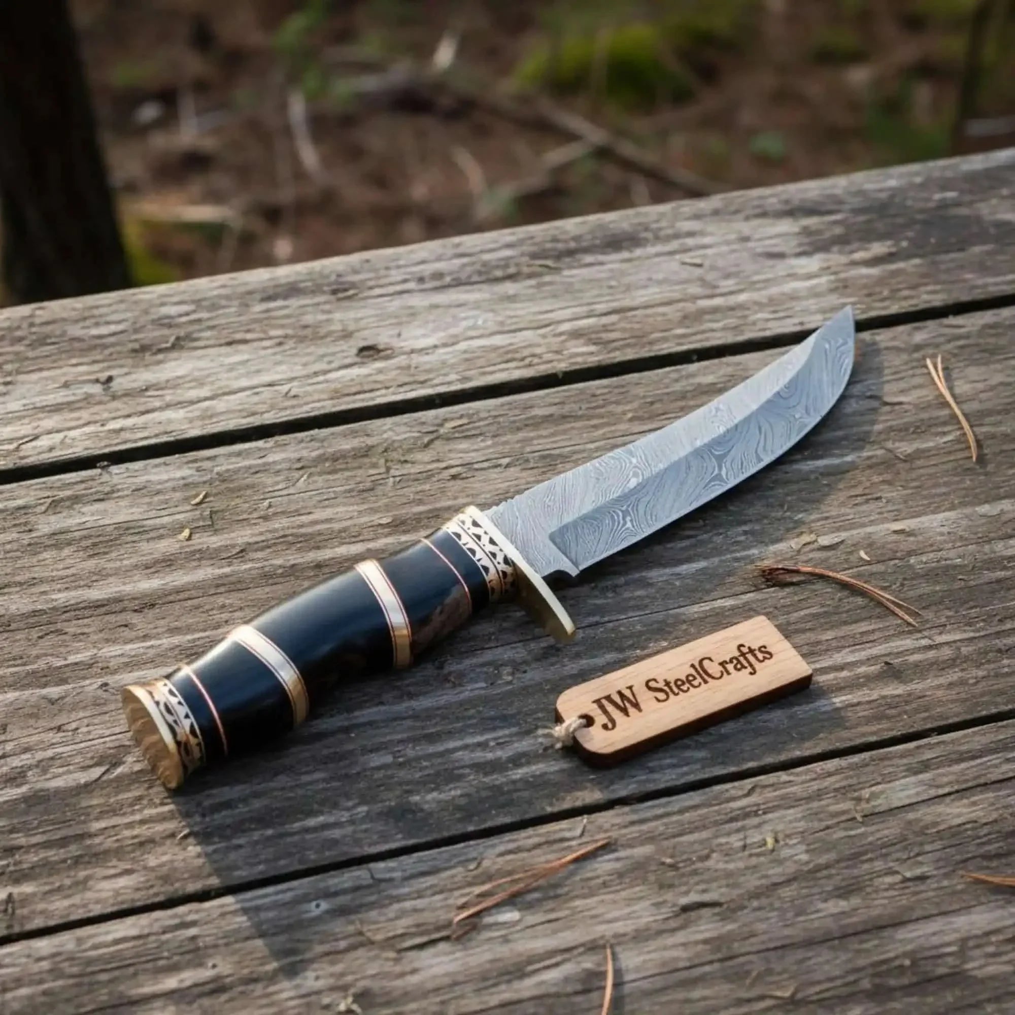 Handmade Clip Point Bowie Knife Forged Damascus Steel Fixed Blade by JW SteelCrafts
