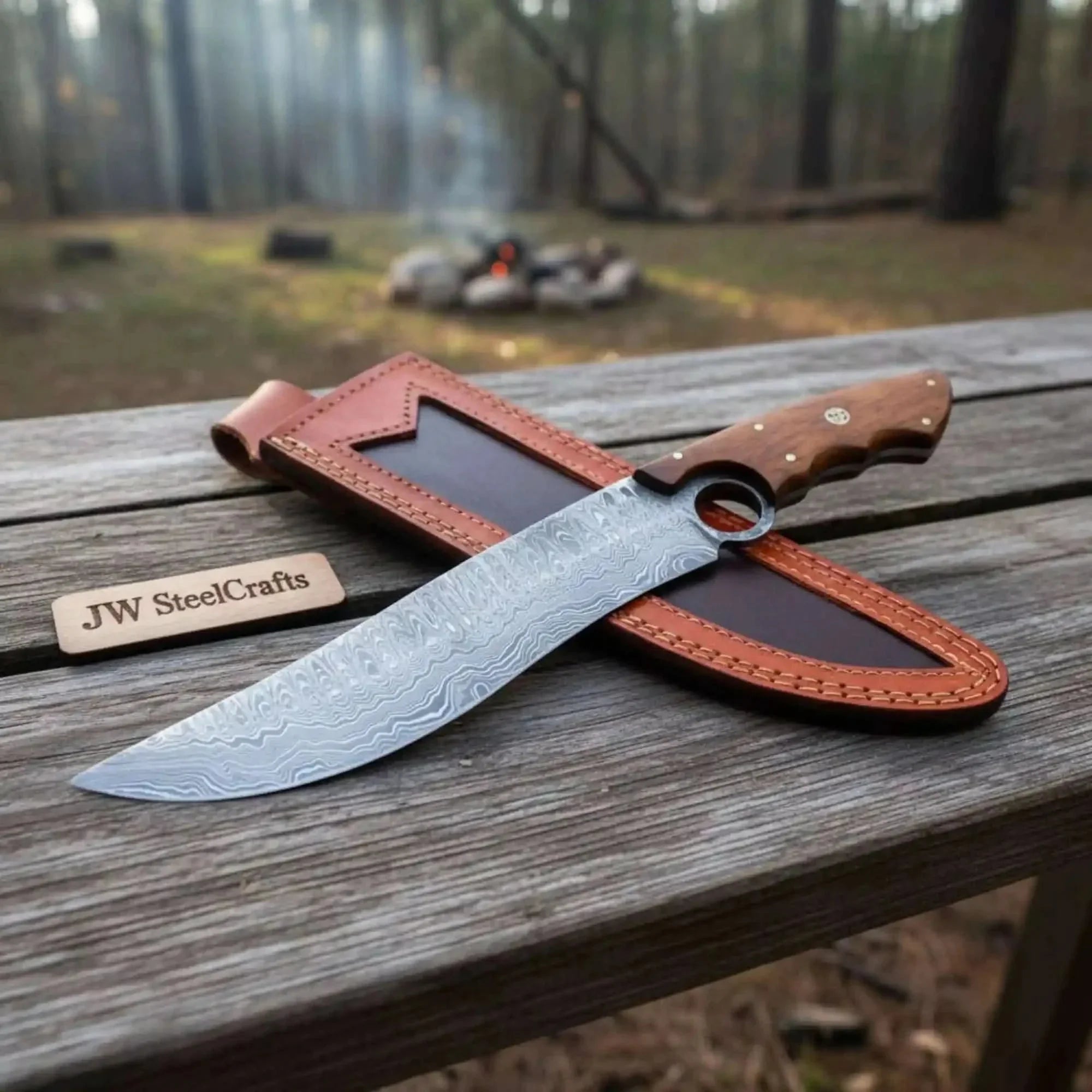Handmade American Clip Point Bowie Knife in Forged Damascus Steel
