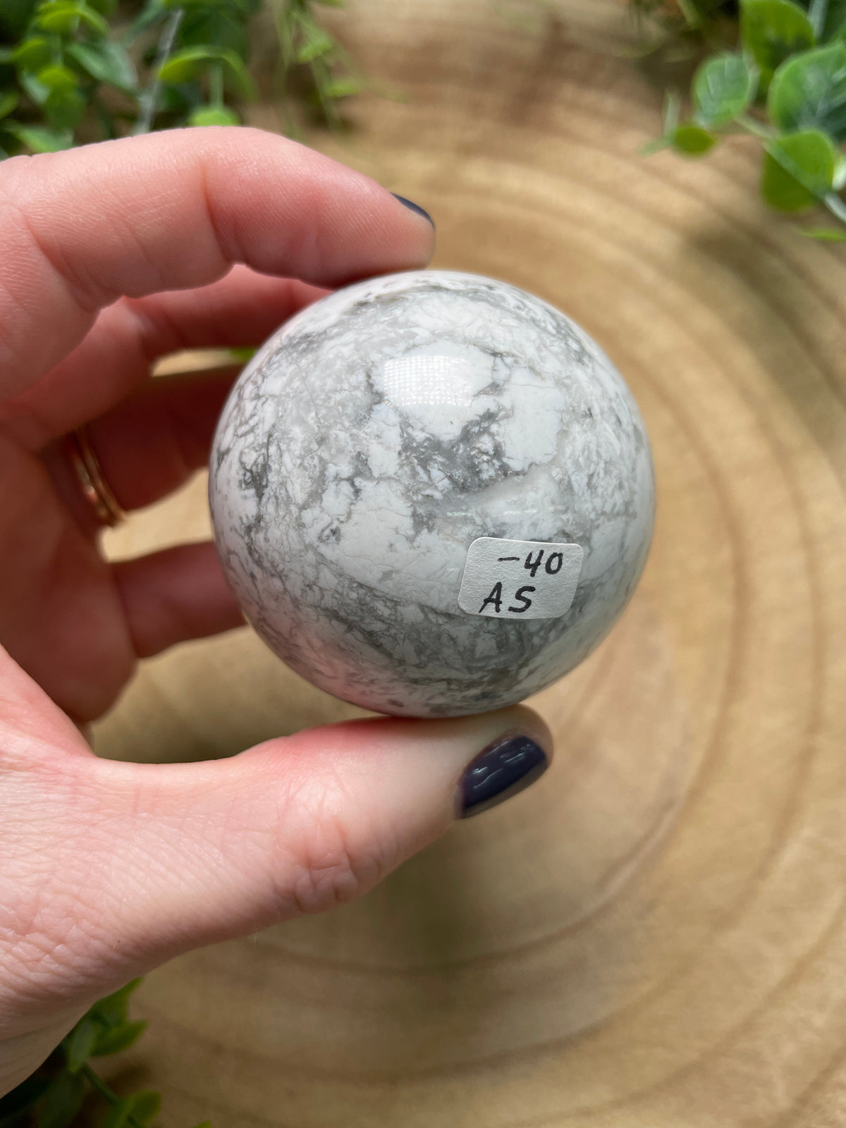 Howlite Sphere detail view by Copper Ashes