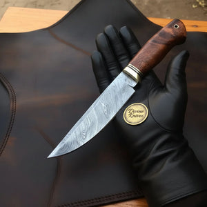 Brass Bolster Carving Chef Knife with Rosewood Handle and Layered Steel Blade