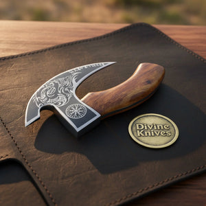Skull Viking Pizza Axe with Engraved Head and Wood Handle