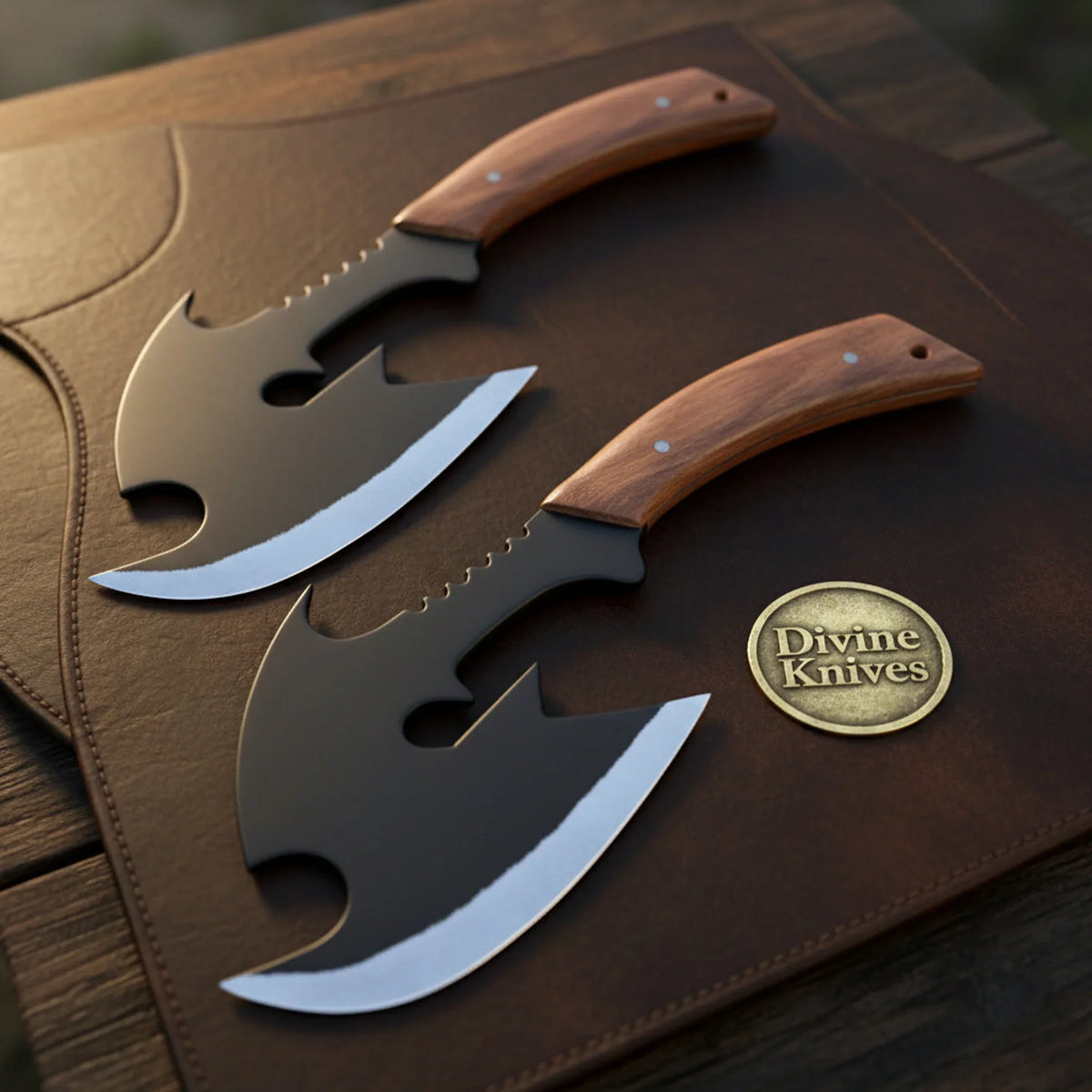 Cutwing Cleaver Tomahawk Hatchet Set with Pinned Hardwood Scales