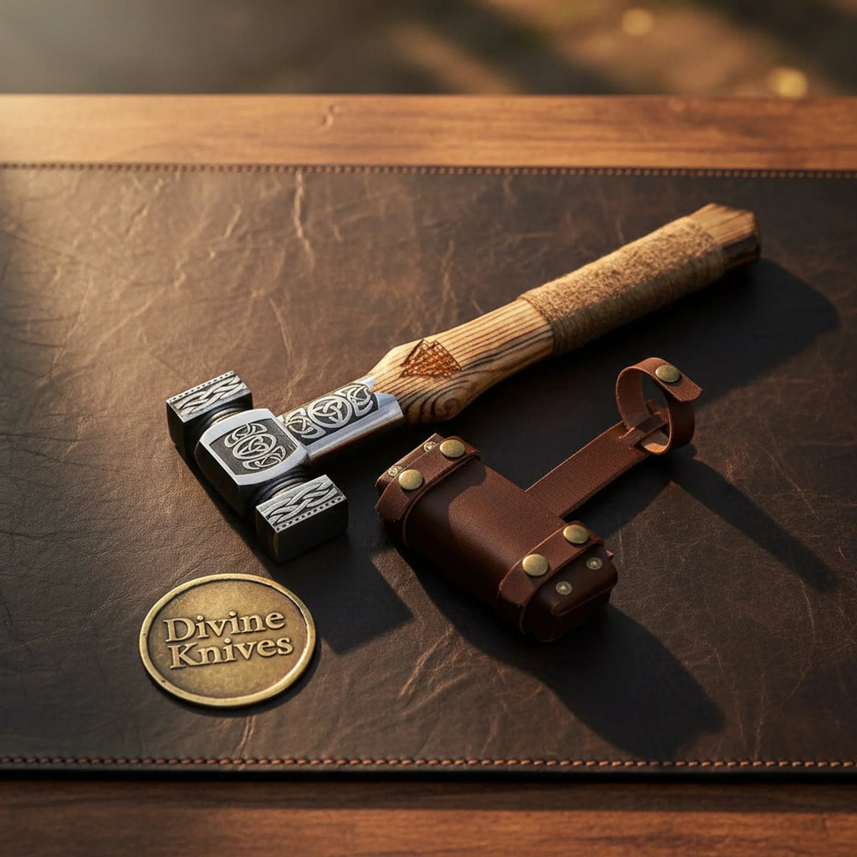 Norse Viking Sledgehammer with Wood Handle and Leather Holder