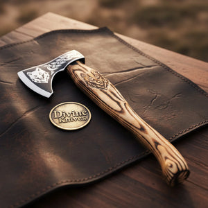 Wolf Head Etched Viking Hatchet with Detailed Head and Handle